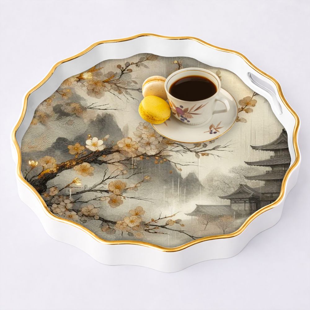 Beyaz Alt�n Yuvarlak Tepsi